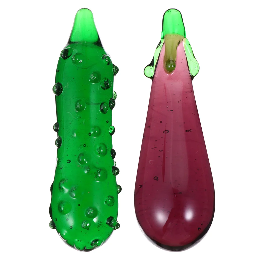 

2pcs Vegetable Decor Glass Vegetable Light Good Durable Safe Nice Model Glass Adorn Eggplant Decor for Decor