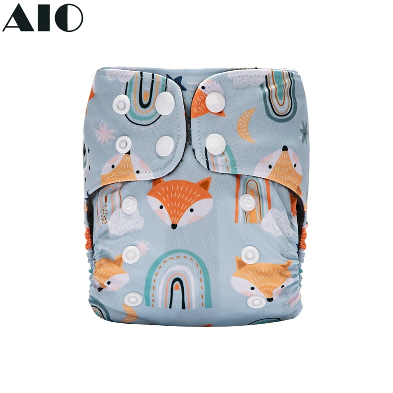 

[AIO] Reusable Washable Baby Cloth Diaper Cartoon Kawaii Fox Print Newborn Eco Pocket Nappy Ecological Training Pant No Insert