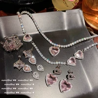 sparkling heart necklace rhinestone designer gold plated pink zircon necklace earrings ring opal necklace jewelry