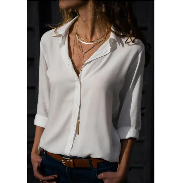 

Shirt Top Blusas Y Camisas Mujer De Moda Women's Blouse Elegant Fashion White Black Button Up Shirt S-3XL