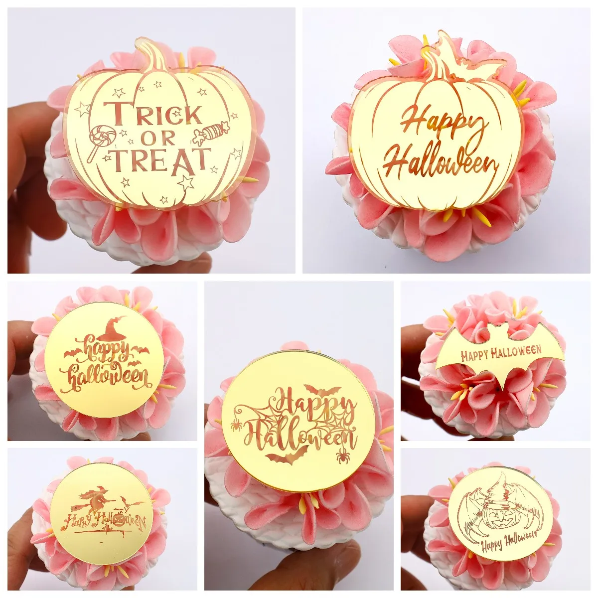 

6pcs/ Pack Happy Halloween Trick or Treat Acrylic Cake Topper for Party Supplies