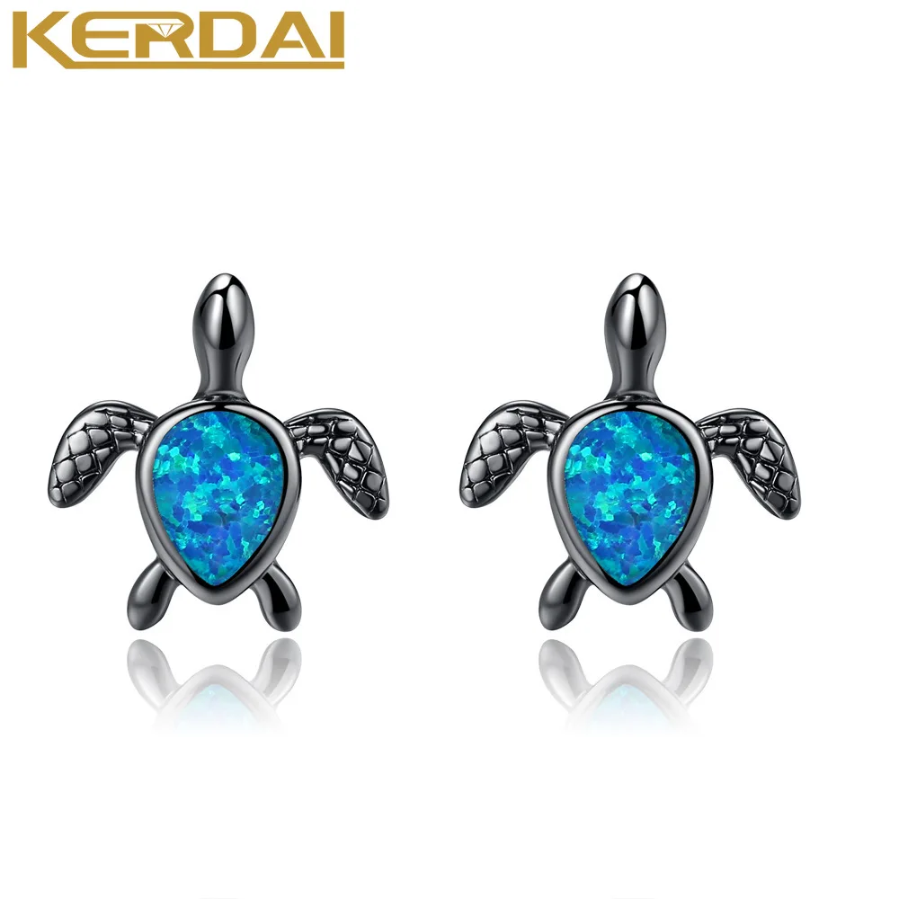 

Women Classic Shining Black Gold Color Sea Turtle Shaped Blue Zircon Stud Earrings for Women