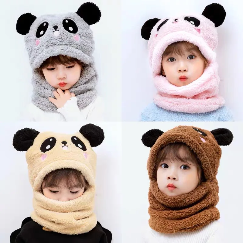 

2023 New Autumn/Winter Cute Children Cartoon Scarf Hat Two-piece Double Fleece Warmth Boy/Girl Child Adult Parent-child Baby Hat