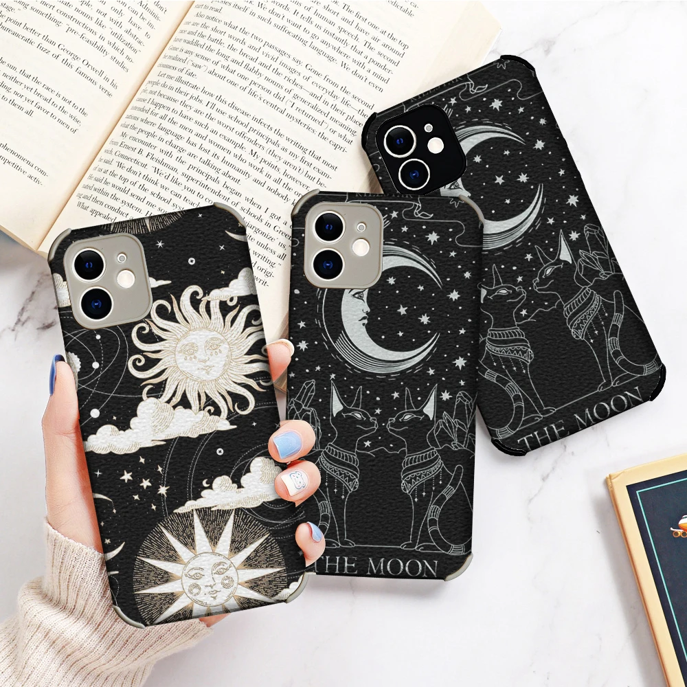 

Funny Sun Moon Phone Case For Iphone 11 12 13 Pro Max Cortical soft Cover Fashion Luxury Lambskin Coque iphone 11 pro max case