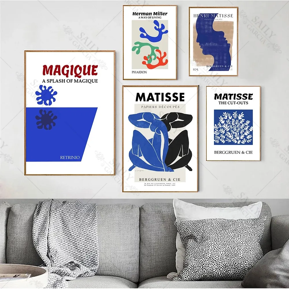 

Henri Matisse Miller Print Wall Art Poster Abstract Blue White Face Cutouts Female Torso Canvas Painting Living Room Home Decor