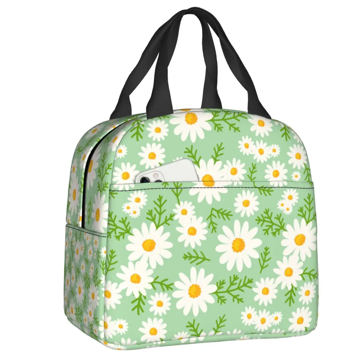 

Floral Daisy Print Resuable Lunch Box Women Multifunction Chamomile Flower Cooler Thermal Food Insulated Lunch Bag Office Work