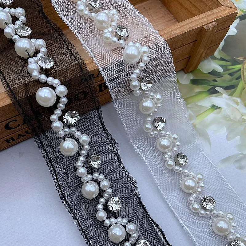 Черно-белая кружевная отделка ручной работы из бисера аксессуары для украшения