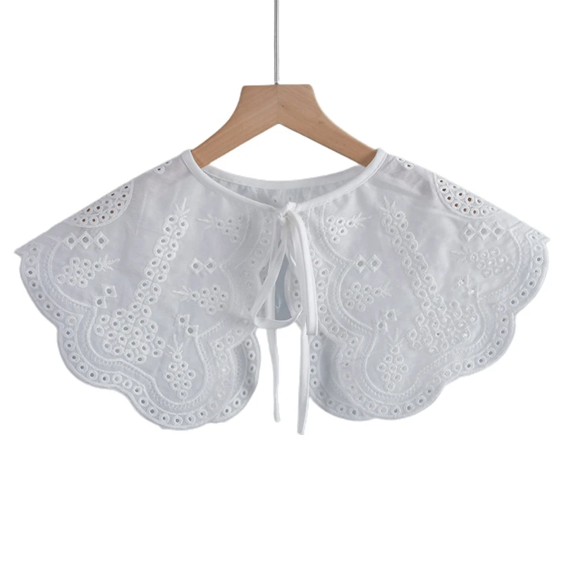 

L5YA Hollow Out Dots Flower Doll False Collar Ladies Decorative Shawl Wrap Detachable Embroidered Mini Capelet for Women