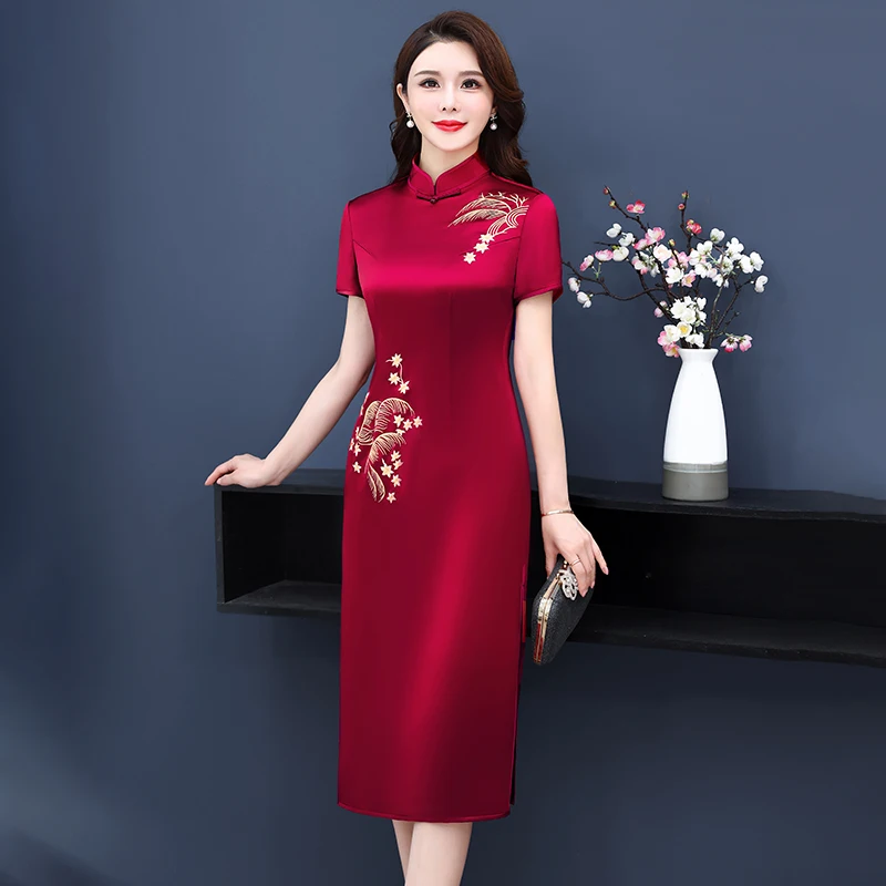 

Summer Fashion Wedding Dress Improved Cheongsam for Middle Aged Mother Vestidos Elegant Plus Size 4xl