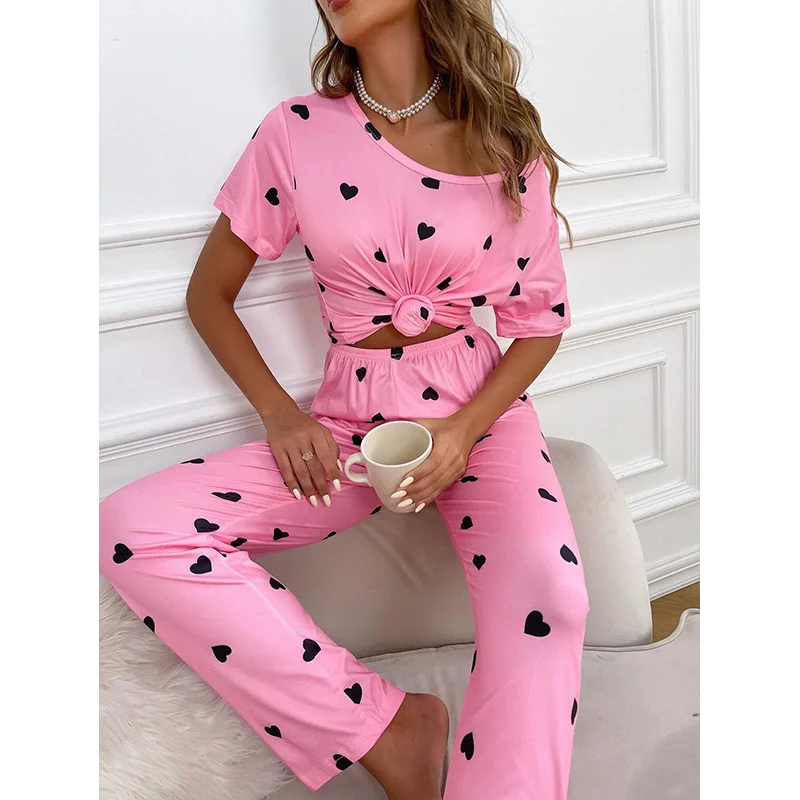 Women Pajama Set Milky Silk Pyjama Letter Print Pijama Female Striped Home Clothes Sleepwear pjs Short Sleeve Top Pants Homewear