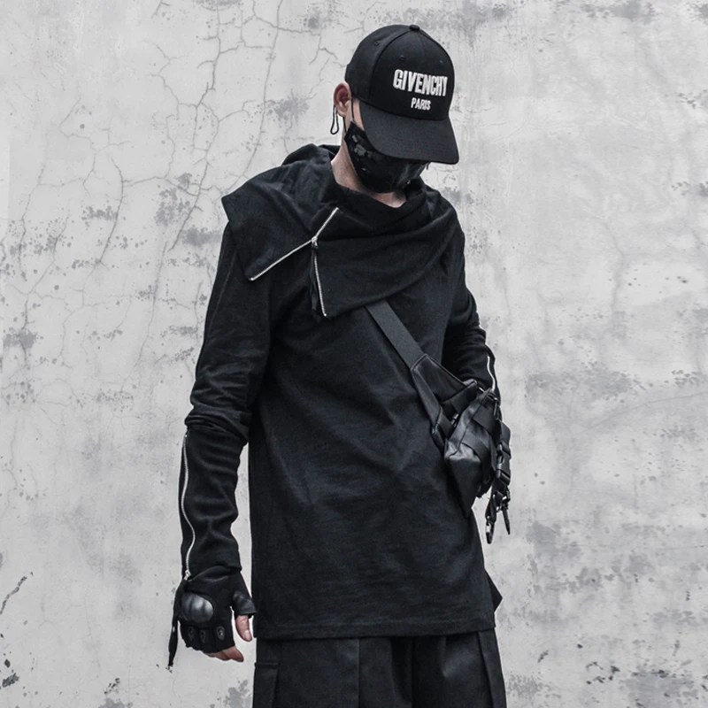 Демисезонная дизайнерская толстовка с асимметричным воротником, уличная одежда в стиле хип-хоп, пуловер в стиле Харадзюку, топы, Мужская одежда, уличный пуловер