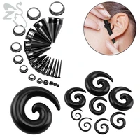 zs 2pcslot 2 20m 2 in 1 stainless steel ear plug and tunnel fit taper plug piercing black acrylic spiral earrings taper tunnel