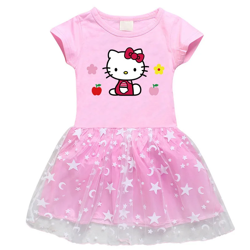 

Sanrios Anime Hello Kitty Girls Cotton Half Sleeve Sarees Girls Party Princess Dress Cartoon Cute Children's Summer Sarees 2023