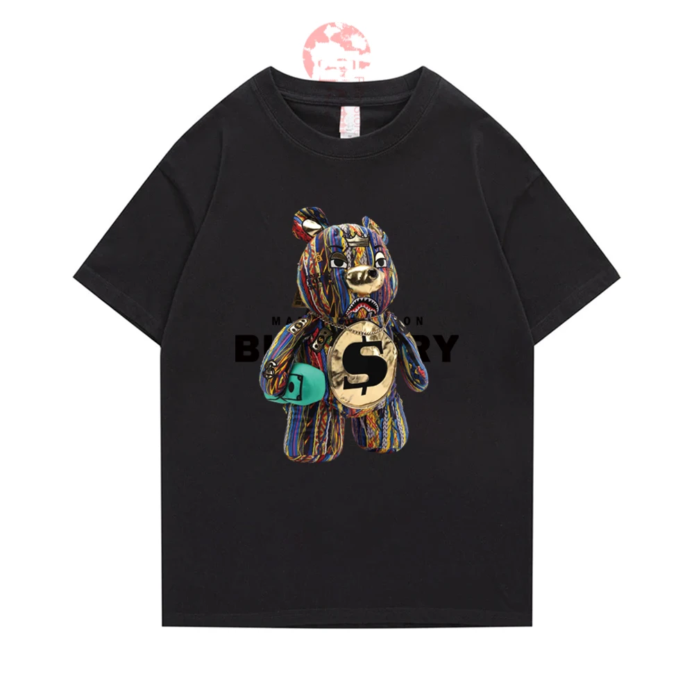 

Luxury Brand 2023 Painted Bear Print Short Sleeve Tshirt Men's Summer Thin Style Loose Crewneck Top Casual T-shirt Free Shipping