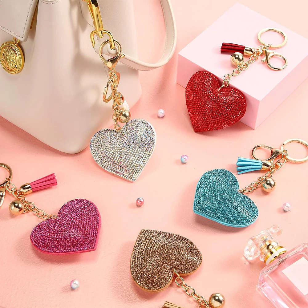 

Bling Bling Rhinestone Heart Shape Keychains Luxy Crystal Key Ring For Women Girl Purse Bag Pendants Tassel Car Key Holder Gift