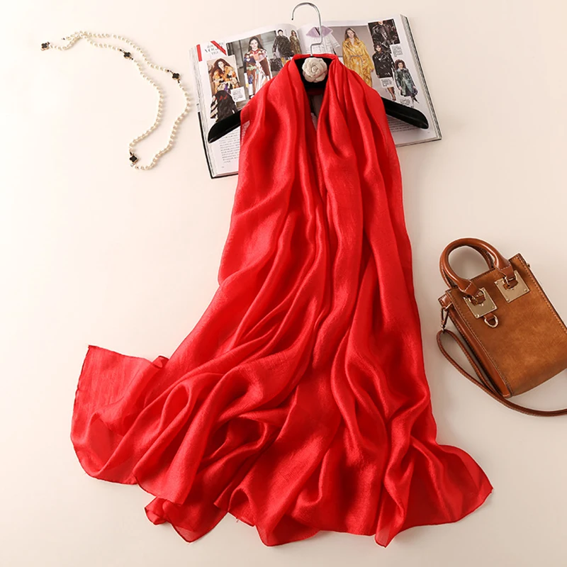 Модный однотонный шелковый шарф ультратонкий солнцезащитный крем женские