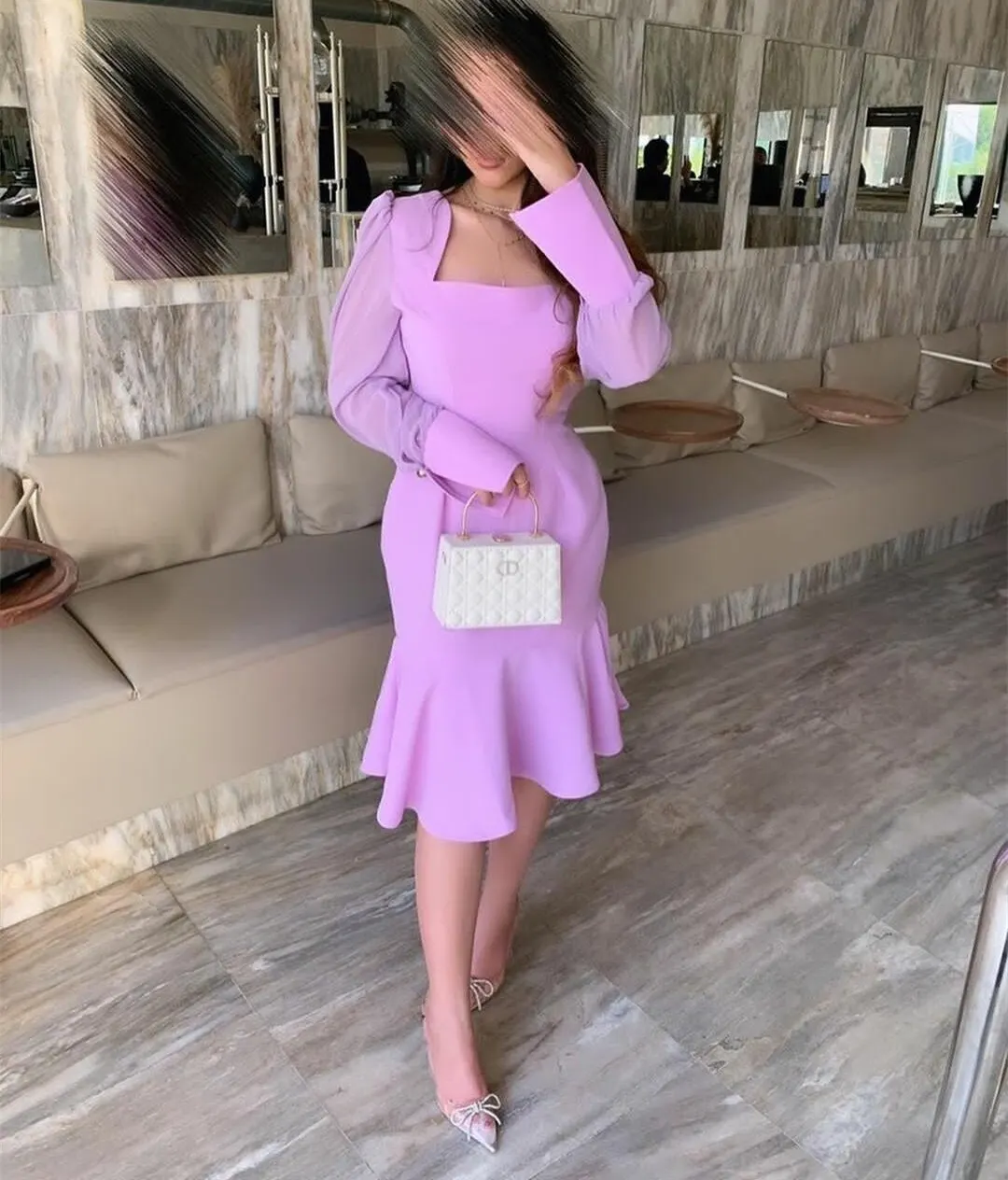 

Sayulita Simple Square Neck Prom Dresses Long Sleeves Zipper Back Formal Occasion Women Wear Short Cocktail Party Bride Gowns