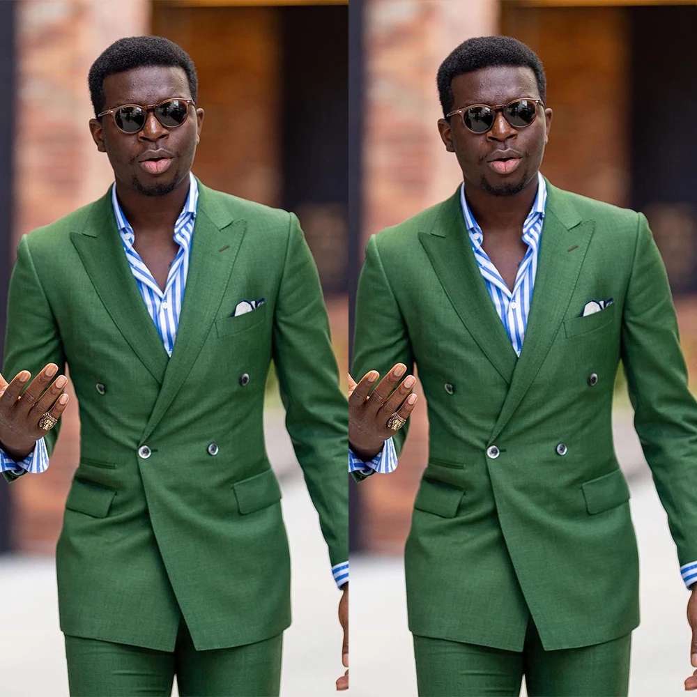 

Модные Зеленые двубортные мужские костюмы из 2 предметов для 2022, пиджак по индивидуальному заказу, облегающие деловые костюмы, комплекты см...