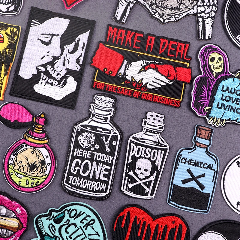 

Poison Bottle Patch Iron On Embroidered Patches For Clothing Thermoadhesive Patches On Clothes Punk Skull Patch Sewing Stickers