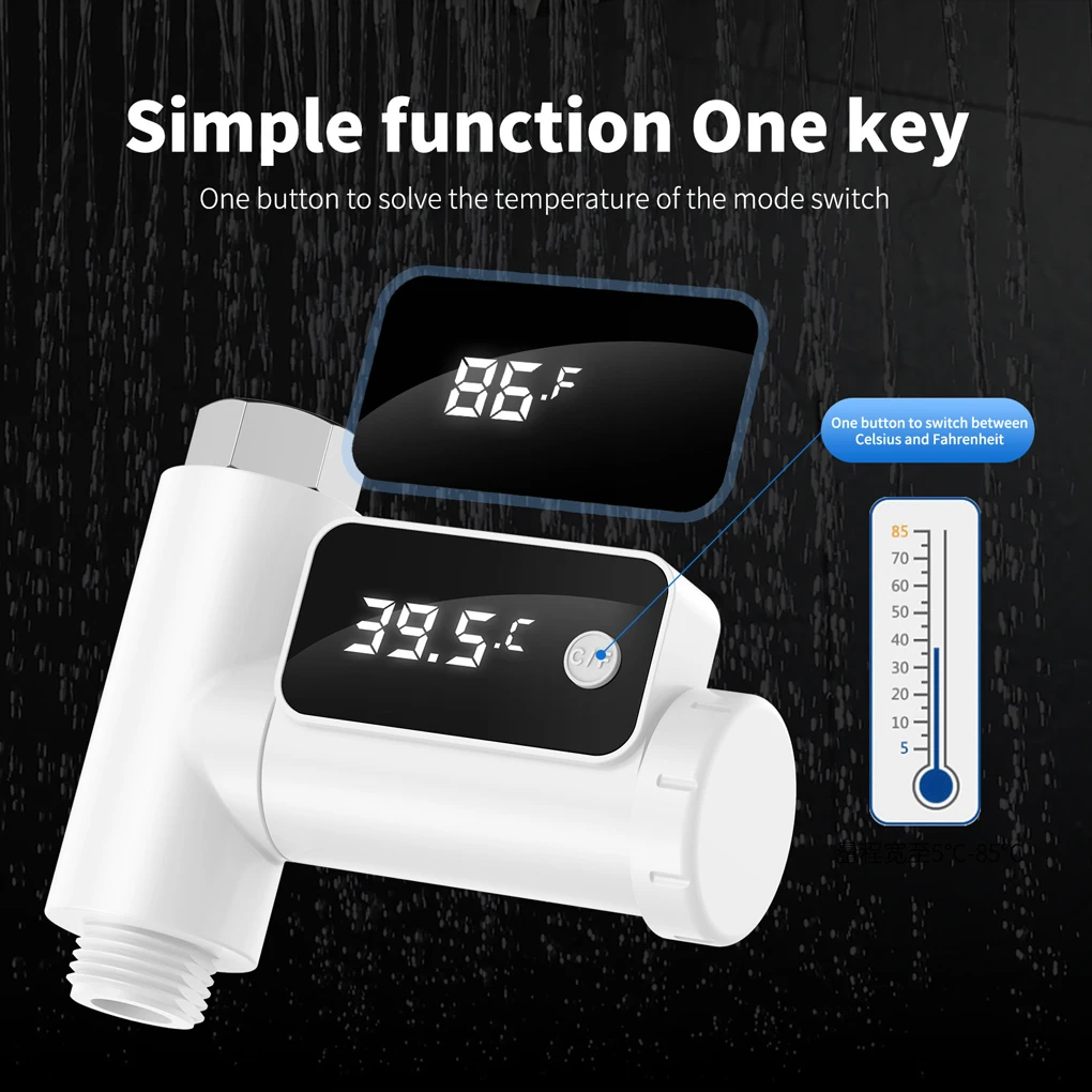 

Temperature Shower Head Thermometer LED Baby Water Meter 1/2 Inch Fahrenheit/Celsius Adjustable Battery Operated Gauge Accessory