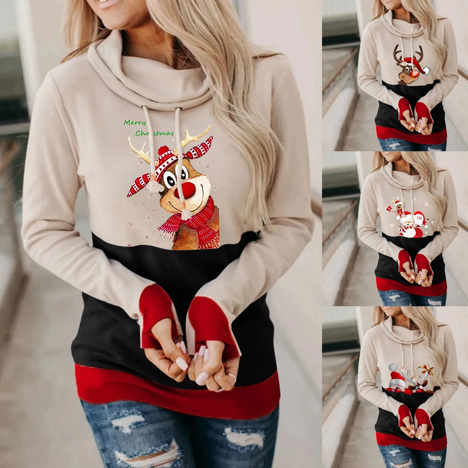 

Женский пуловер с длинным рукавом, с капюшоном