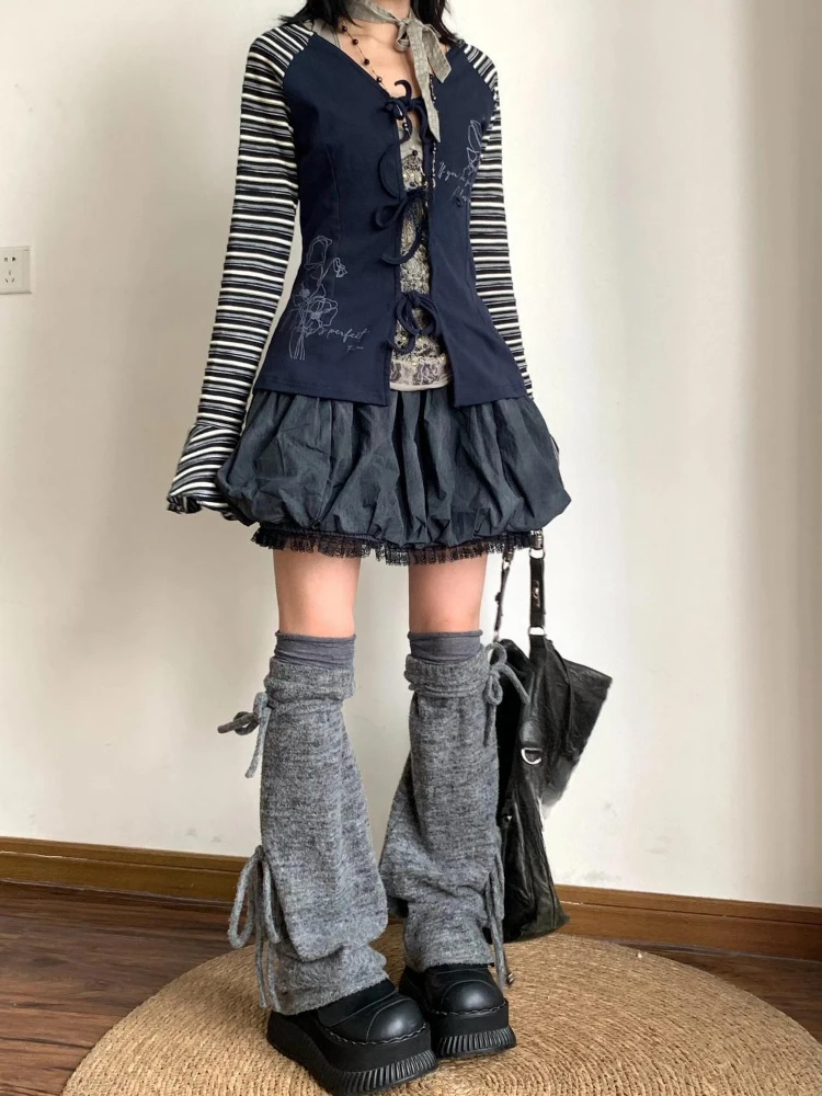 Y2k эстетические полосатые лоскутные куртки женские Harajuku гранж бандажные