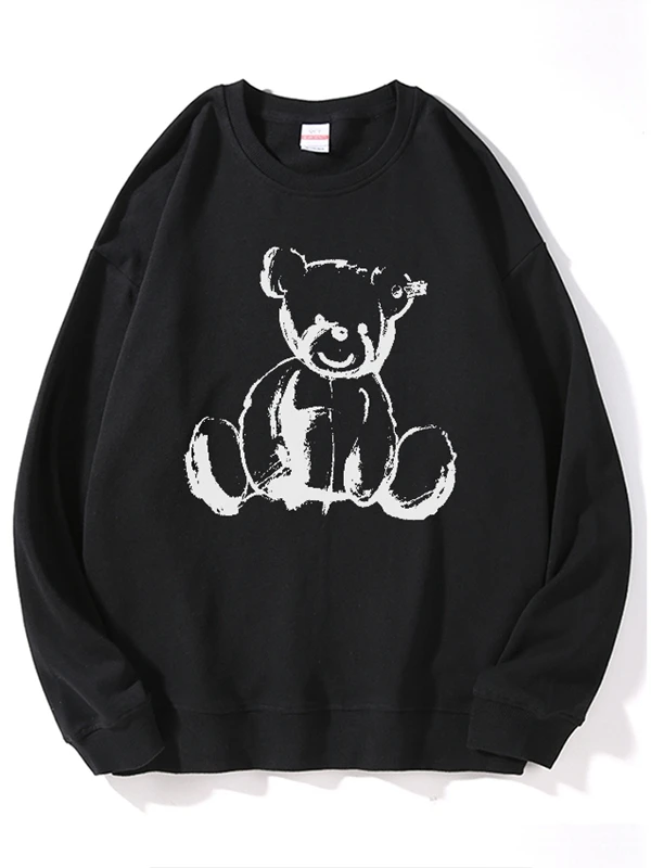 

COOLMIND 100% Cotton unisex Sweatshirts casual drop sholder bear print men Sweatshirts big size men hooded sweatshirts