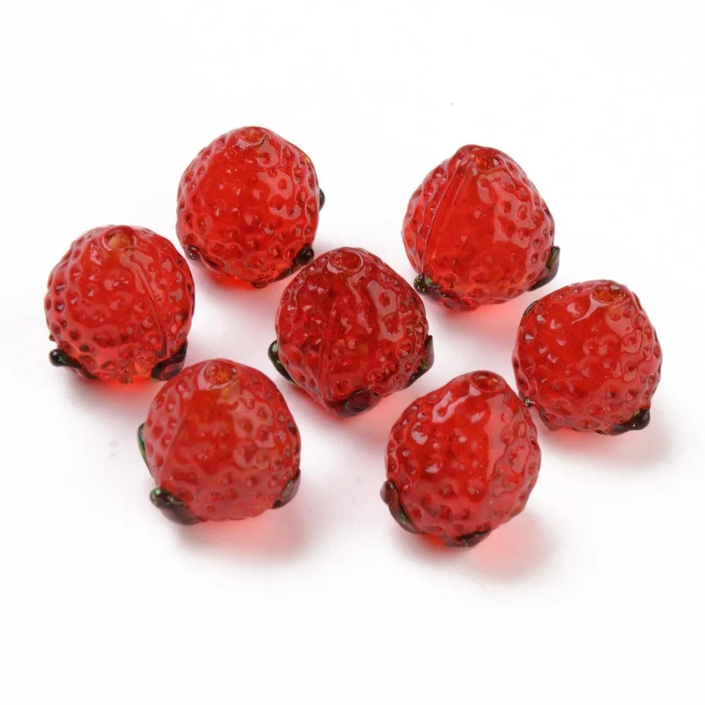 

5PCS Handmade Bumpy Lampwork Beads Red Strawberry/Blue Moon and Star 14~15x12.5-15x8-12.5mm Hole: 1.2-1.6mm