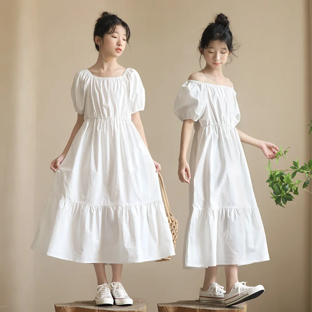 

Teenage Girls White Lace Dresses Elegant Cotton Dress Short Sleeve Summer Kids Girls Party Clothes 8 10 12 13 years