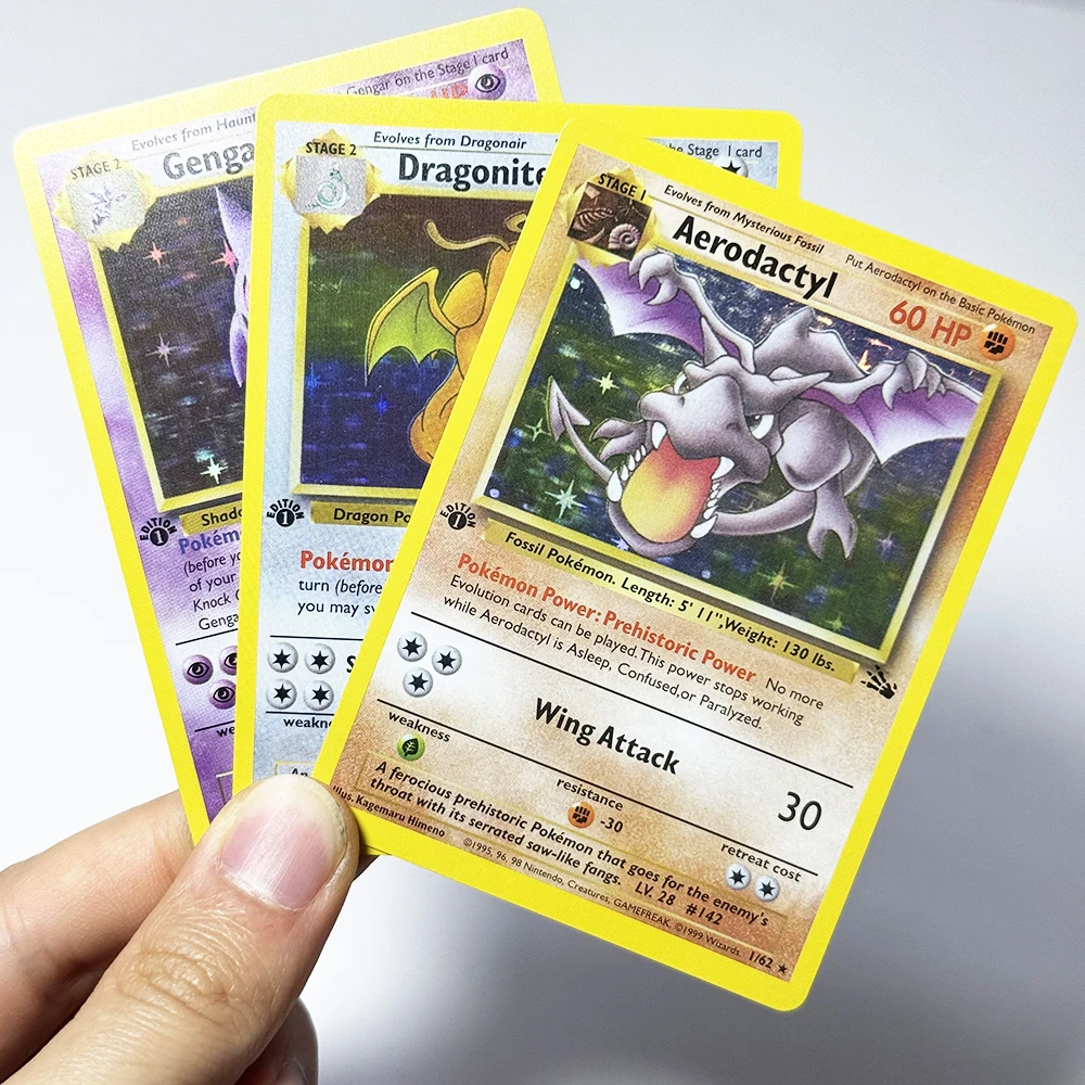 Фото Коллекционные карты PKM 1st Fossil Foil Proxy Game DIY: редкие карты PTCG с изображениями Aerodactyl, Articuno, Gengar, Zapdos, Lapras, Moltres, Kabutops, Ditto, Haunter №4