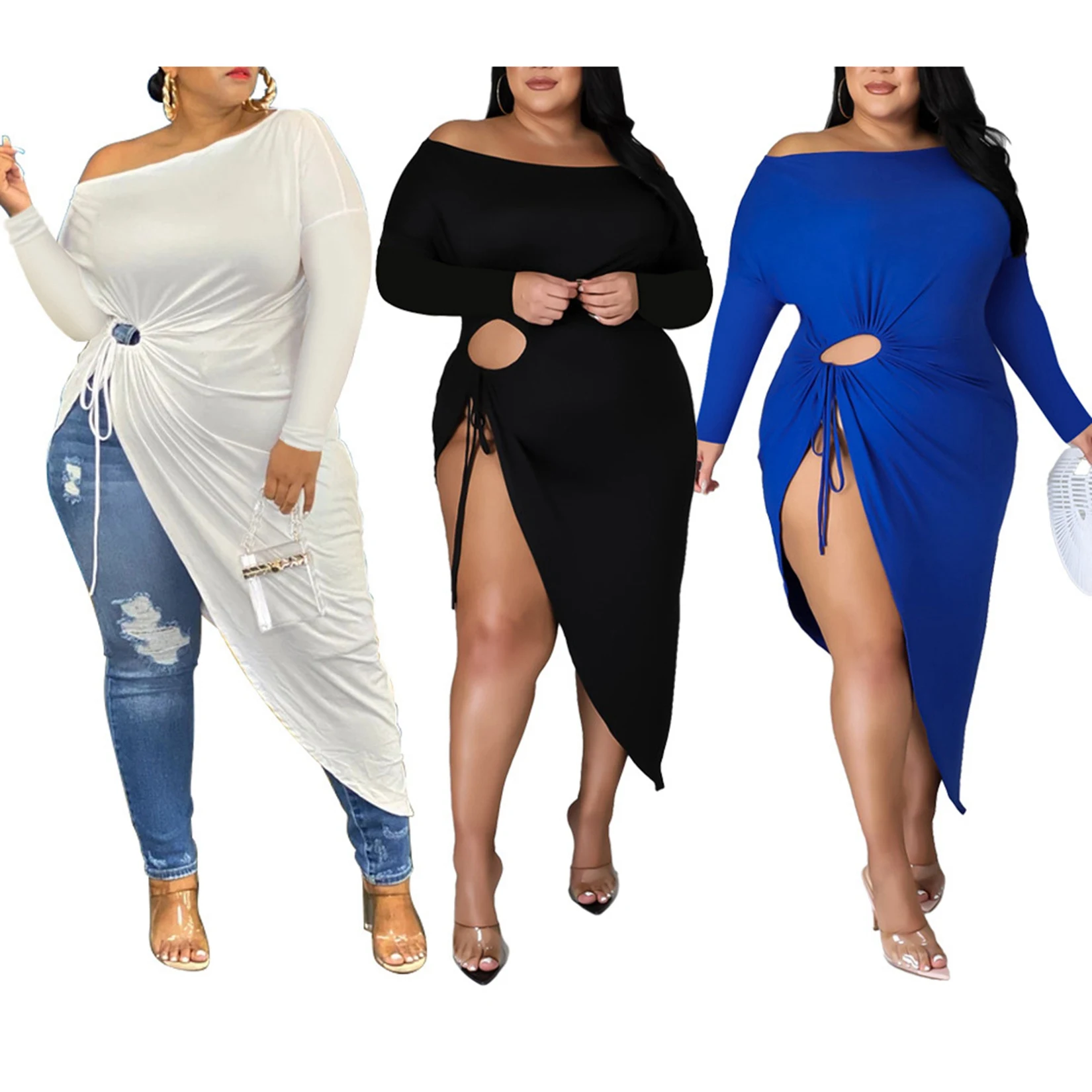 

Women Party Dress Irregular Hem Midi Dress Long Sleeve Loose Casual Dress Plus Size