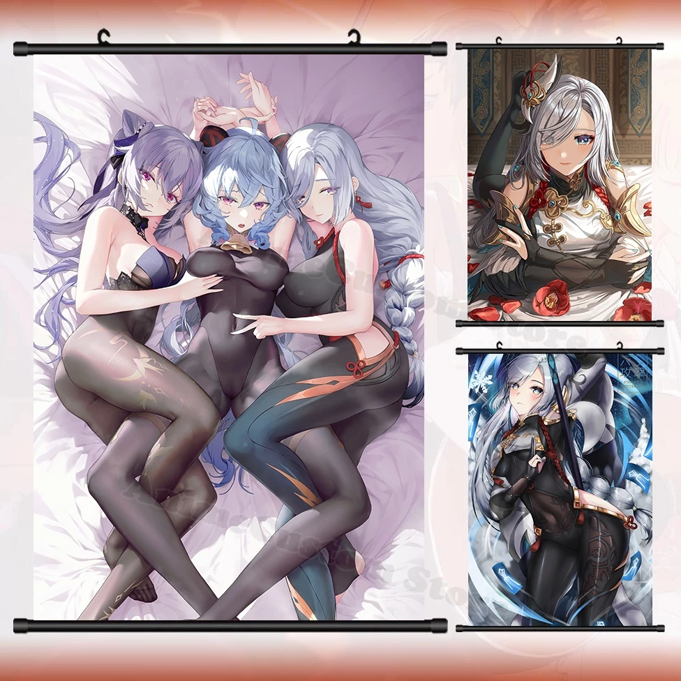 

Anime Shenhe Ganyu Keiqng Genshin Impact Cosplay Wall Scroll Roll Painting Poster Hanging Picture Poster Home Ornament Art Gift