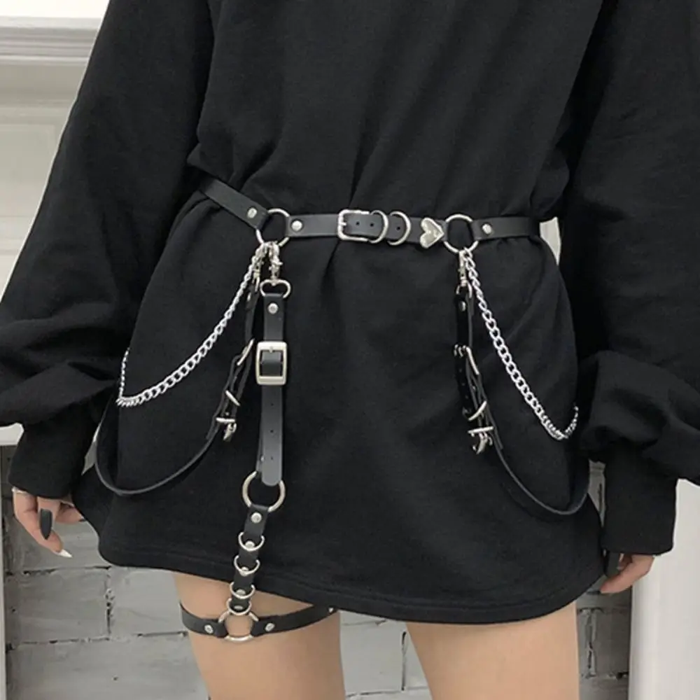 

Women Ladies Casual Nightclub Waist Chain Heart Punk Waistband Ladies Dress Cummerbands Hip Hop Rock Belt