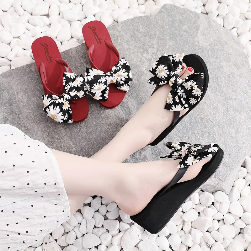

House Slippers Platform Shoes Woman 2022 On A Wedge Pantofle Rubber Flip Flops Butterfly-Knot Med Luxury Slides New Summer Hawai