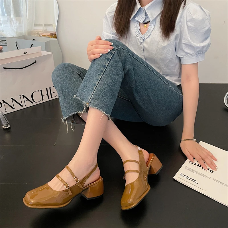 

Босоножки Baotou женские на массивном каблуке, модные сандалии с двойной пряжкой, Туфли Мэри Джейн, лето 2022