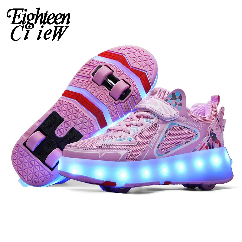 

Детские светящиеся кроссовки, Двойные колеса, дышащие, износостойкие, Размеры 29-42