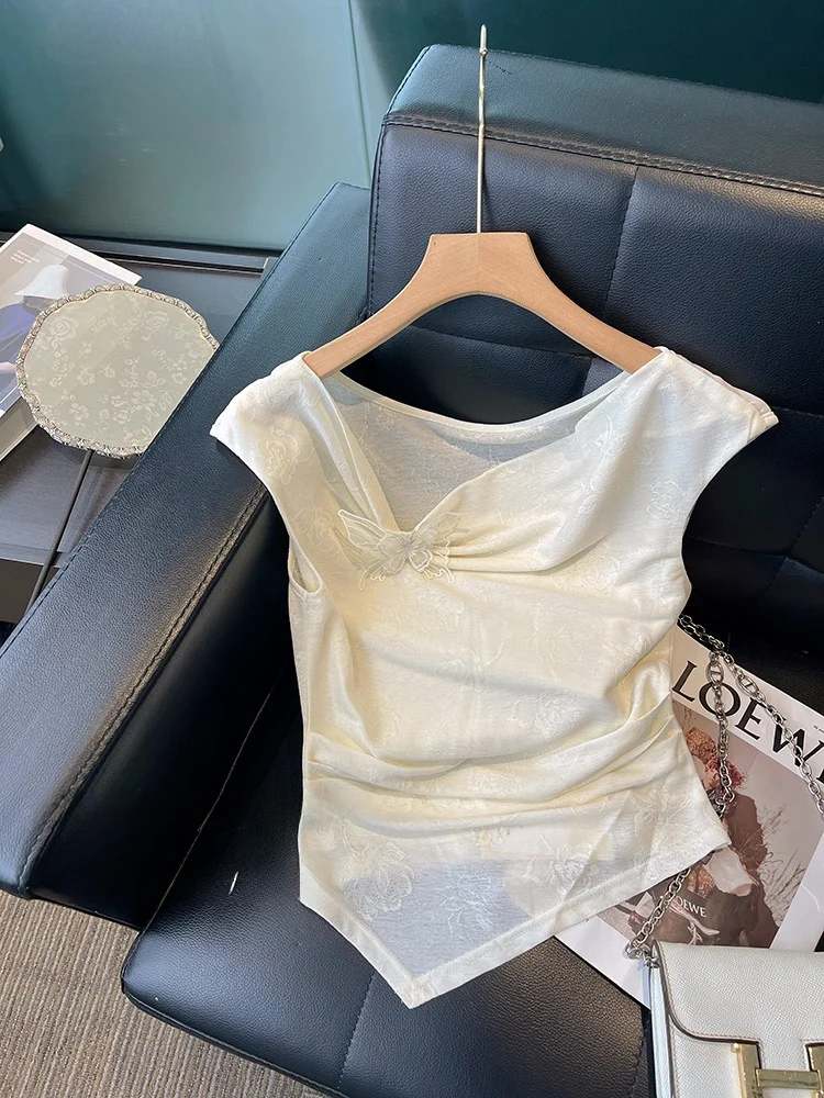 Новая женская футболка с короткими рукавами в китайском стиле лето 2024 новый