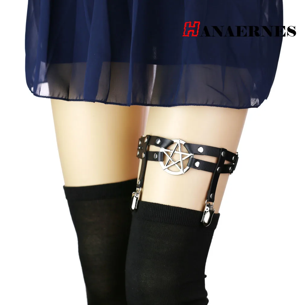 

Sexy Studded Star Leather Garter Rivet Punk Goth Harajuku Handmade Garter Belt Leg Chain Cosplay Rock Pub Girl