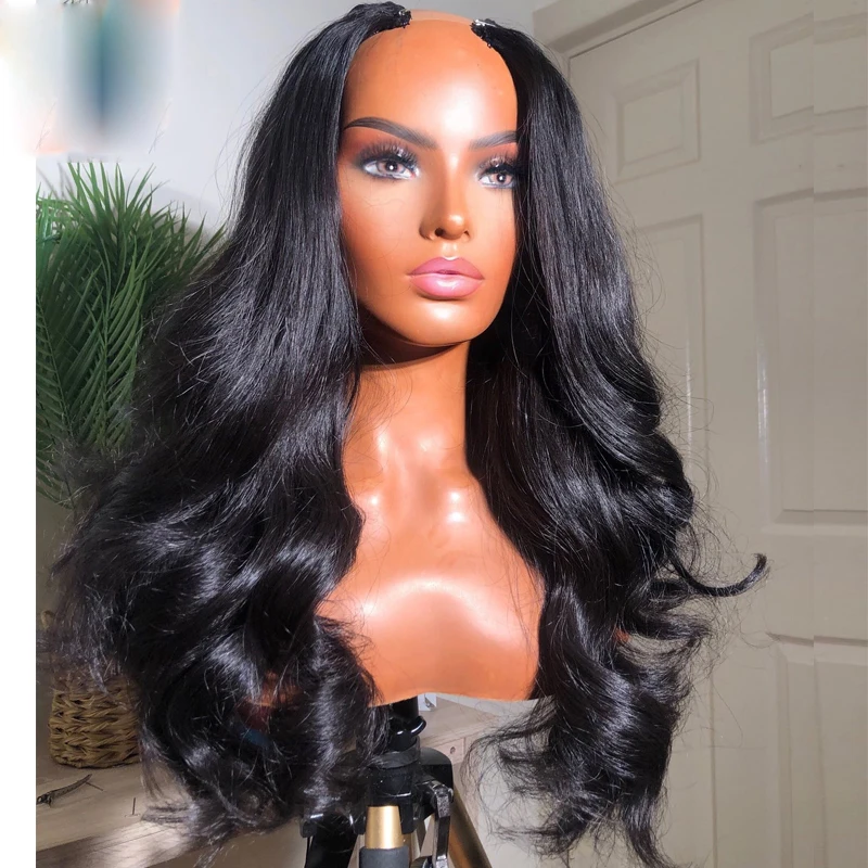 Glueless Black Body Wave 24 inch Long U Part Wig European Remy Human Hair Wigs Jewish Natural Color Soft Wig For Black Women