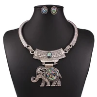 elephant jewelry set womens retro tibetan silver turquoise pendant necklace stud earrings
