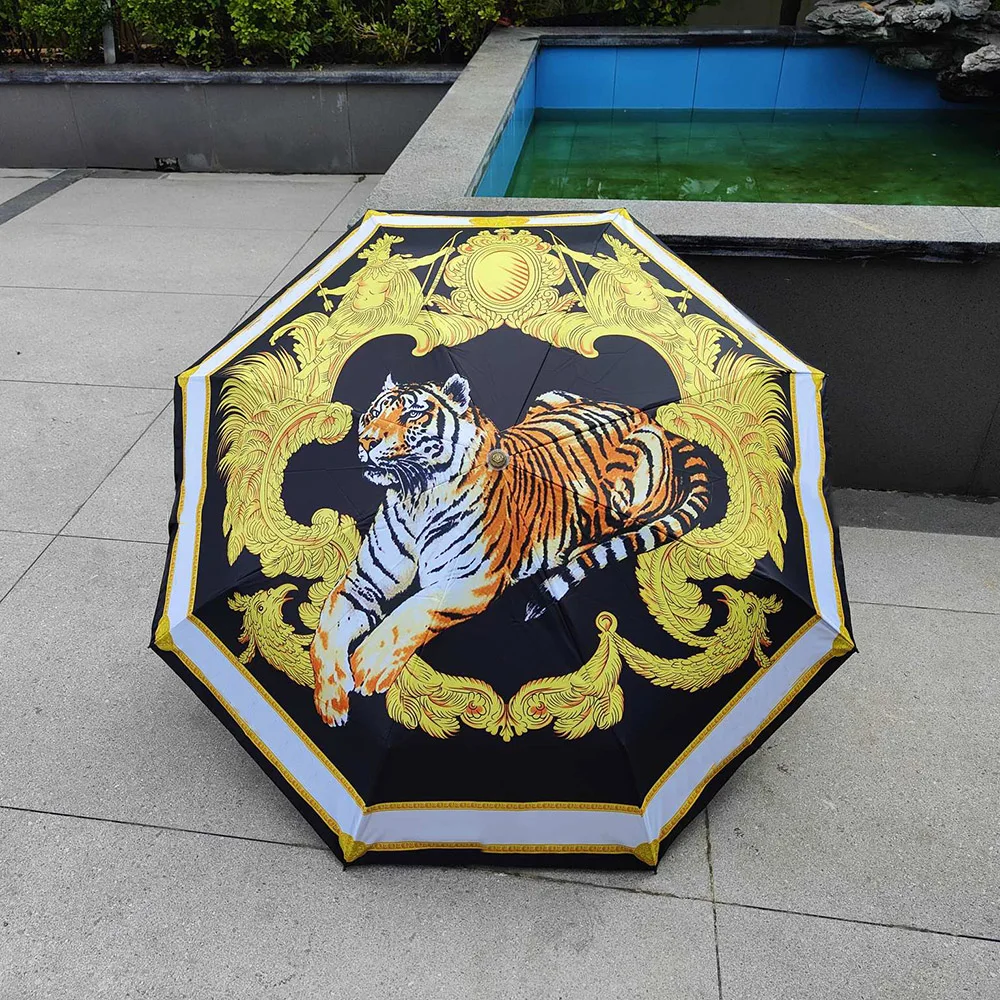 

Pattern Golden Oriental Red Fully-automatic Rain Umbrella Foldable Sun Umbrella for Kids Women Males Eight Strands Umbrella