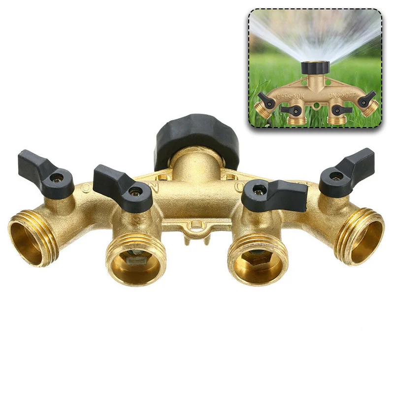 

Tap Water Splitter 4-Way Thread Brass Garden Hose Splitter Watering Adjustable Switch Water Controller Valve 1pcs