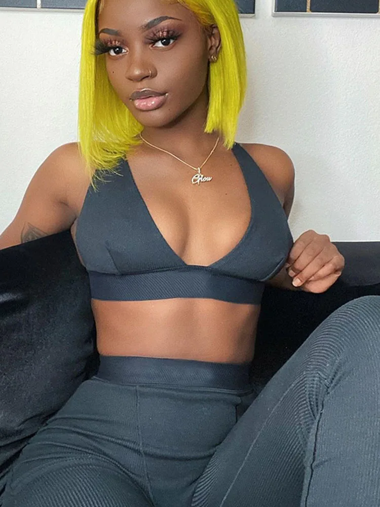 Женский комплект из двух частей в рубчик бюстгальтер и леггинсы укороченный топ