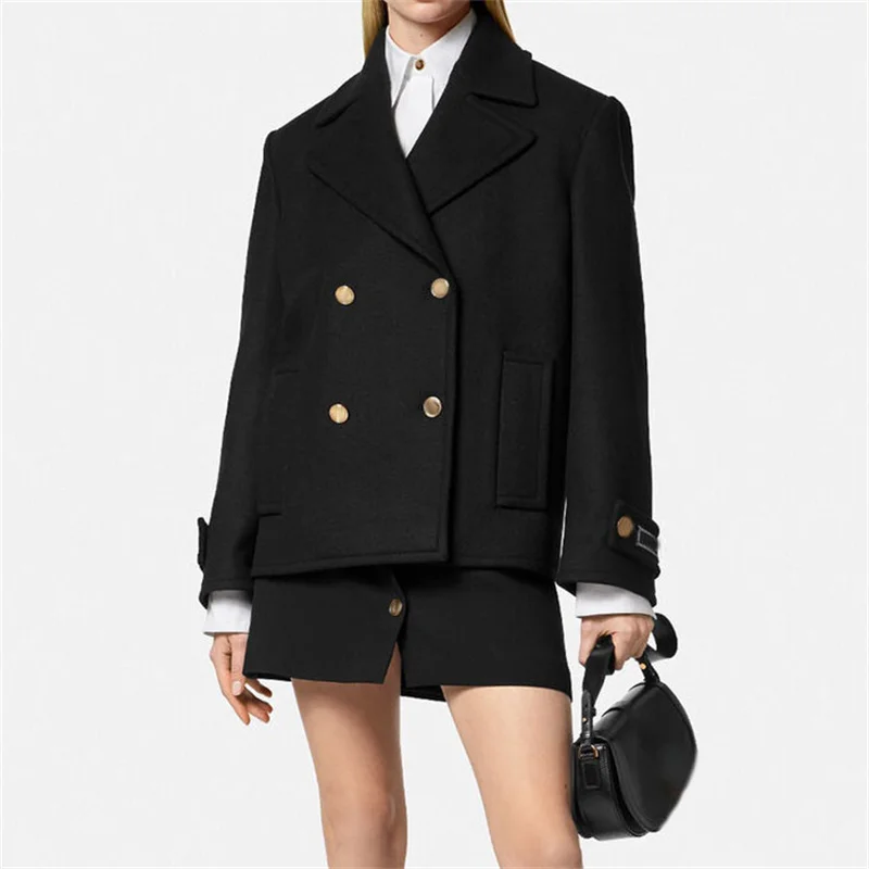 

Women's coat 2023 Autumn New Korean Fashion Double breasted Slim Trench wool blended long sleeved top Women's Jacket Thick coat