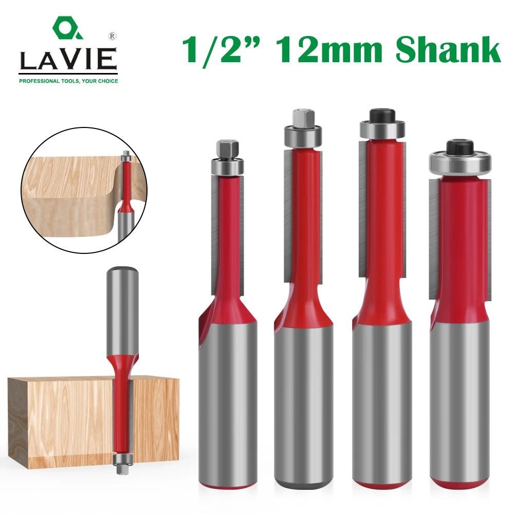 

LAVIE 12mm End Dual Flutes Ball Bearing Flush Router Bit Straight Shank Trim Wood Milling Cutters for Woodworking