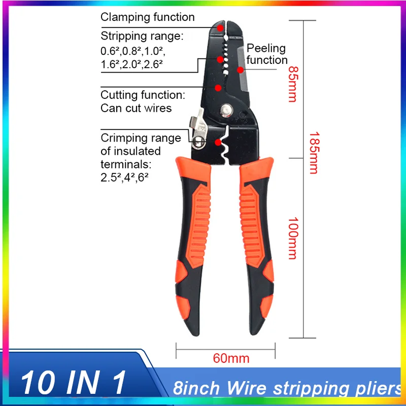 

10 in 1 Wire Pliers Stripper Multifunctional Electrician Peeling Household Network Cable Wire Stripper Puller Stripper Tools