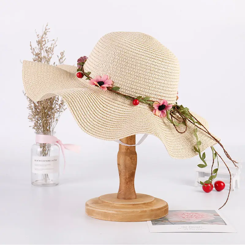 

Hawaiian Summer Breathable Beach Travel Floppy Straw Hat Formal Outdoor Party Picnic Wide-brimmed Grass Solid Color Sun Cap