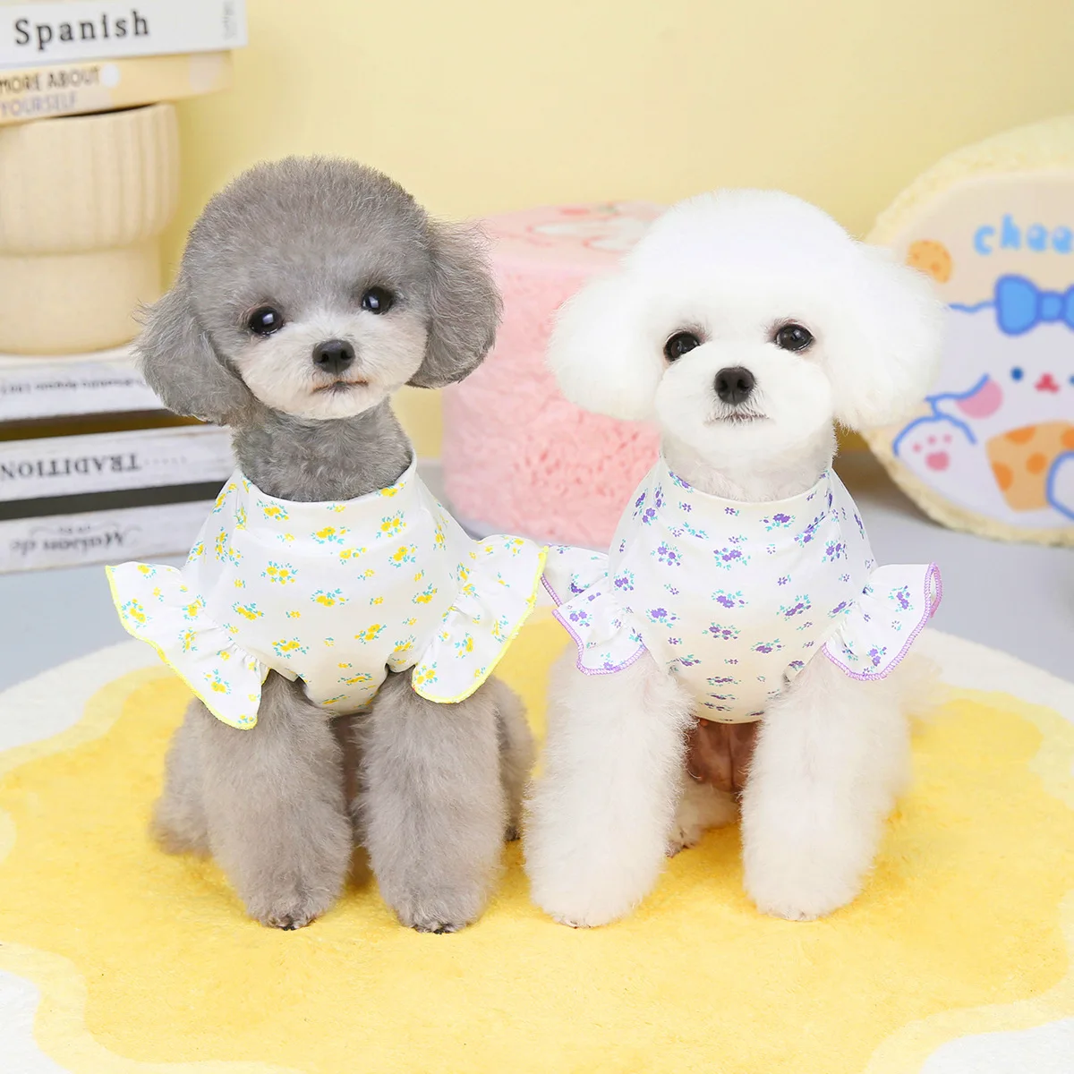 

Flying Sleeves Small Fresh Style Pet Dog Undershirt Clothes Teddy Bichon Flying Sleeve Undershirt Pet Clothes Spring and Summer