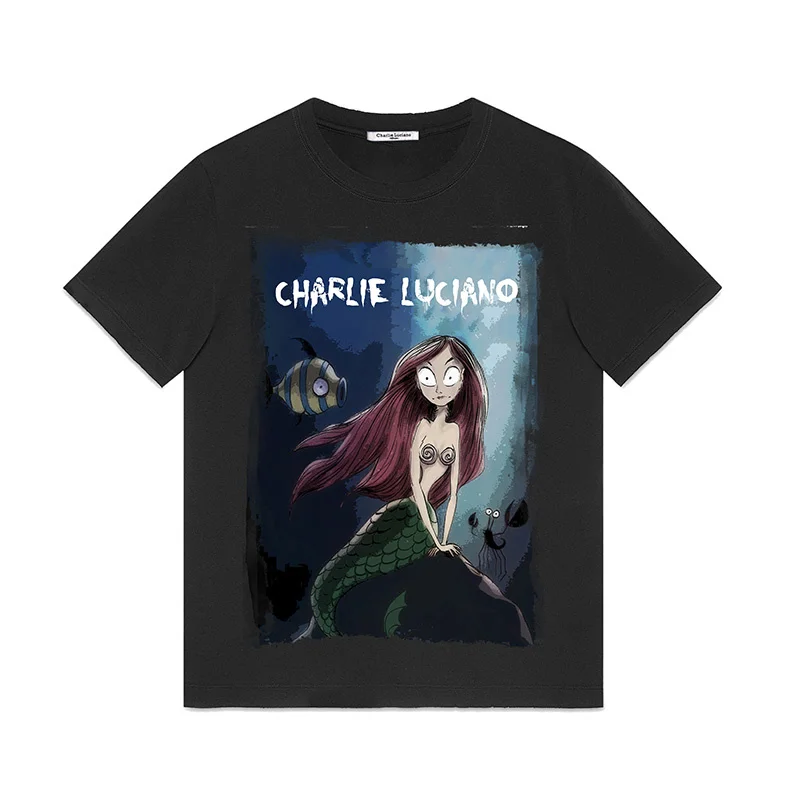 

Men Women Fashion black illustration series star same short sleeve round neck top casual sports T-shirt