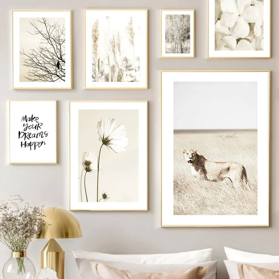 

Nature Landscape Beige Daisy Birds Lion Grass Wall Art Canvas Painting Nordic Posters And Prints Wall Pictures Living Room Decor